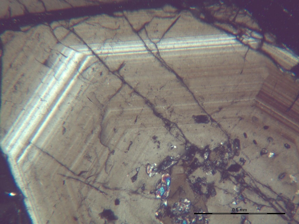микрофото на зонален везувиан под микроскоп Amplival Pol D